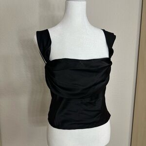 Black Fitted Bustier Tank Top satin